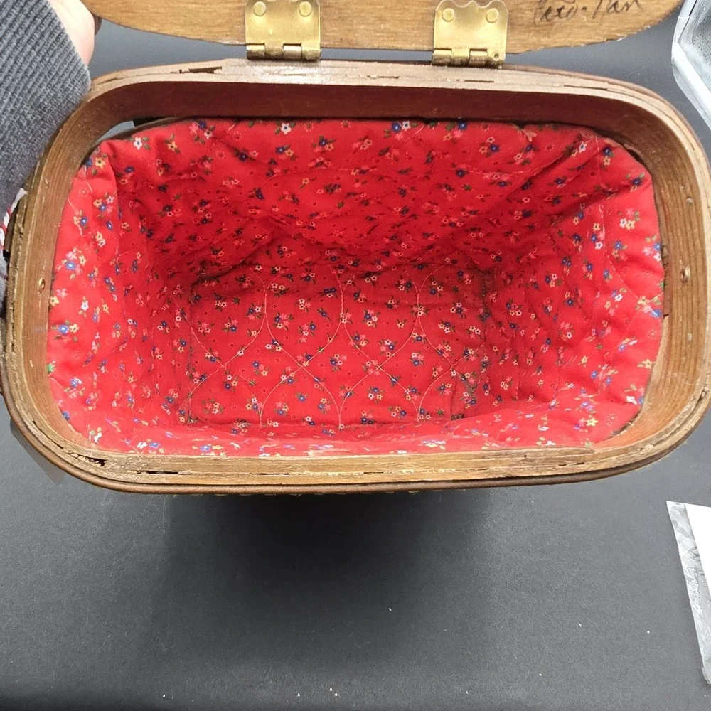 Caro Nan Vintage Basket Purse Signed Hand Painted Cardinal Handmade lined